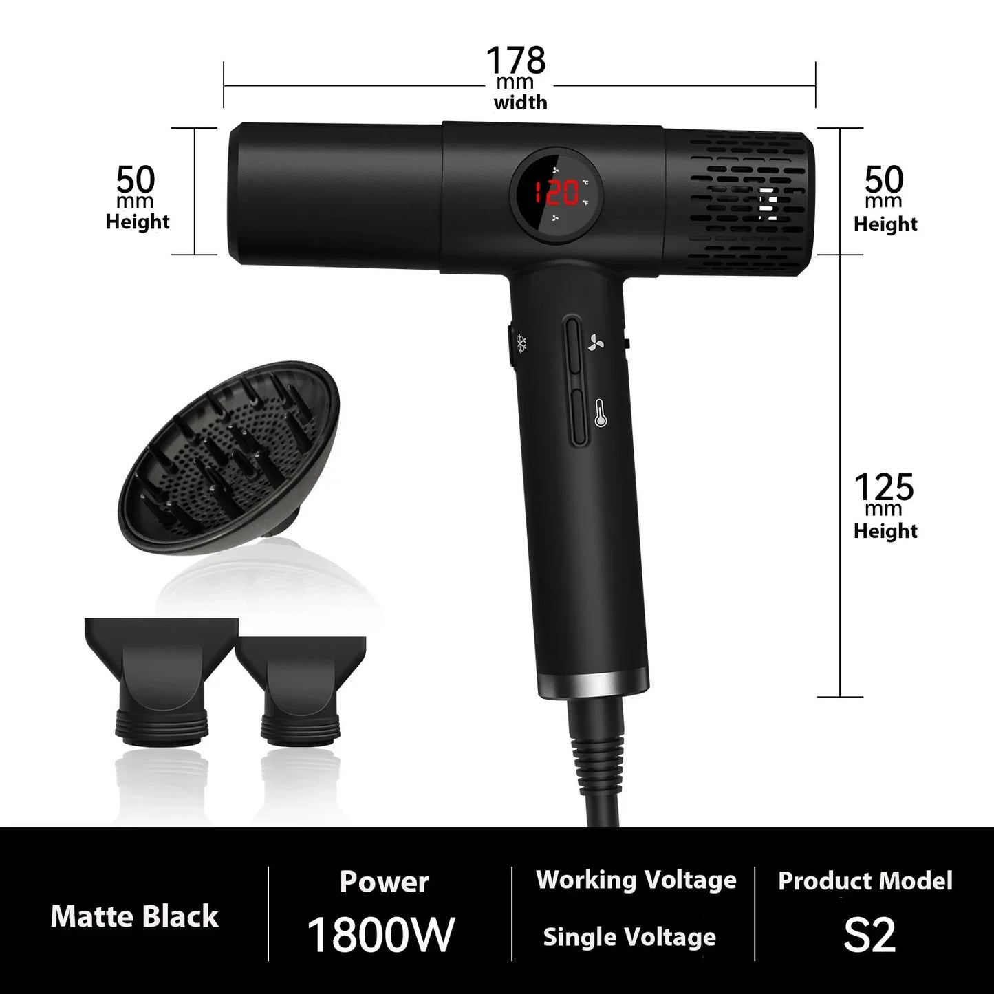 URGGU S2 High-Speed Hair Dryer LCD 110000RPM Brushless Motor