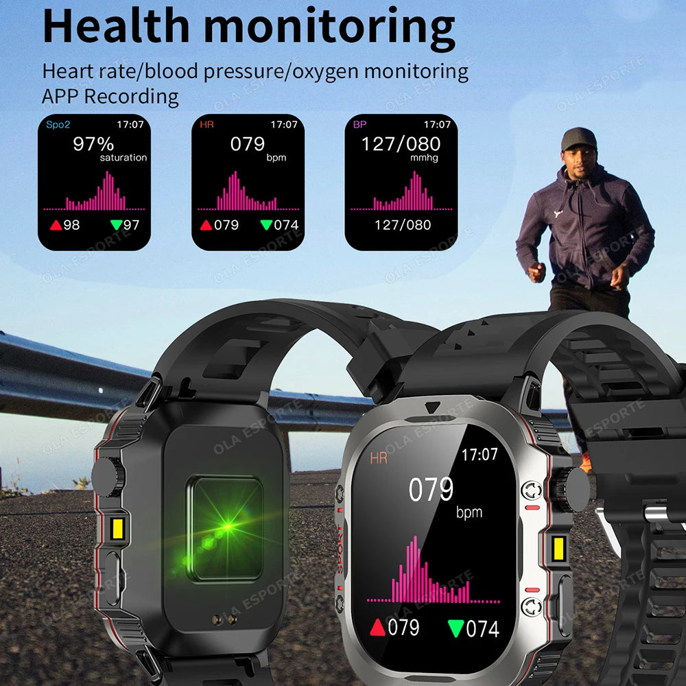 Rugged Military Smart Watch Flashlight Sport Watch for Men Women Inifnite Screen Heart Rate Monitor Multiple Sport Outdoor Watch Peaceful Pleasures Health and Wellness