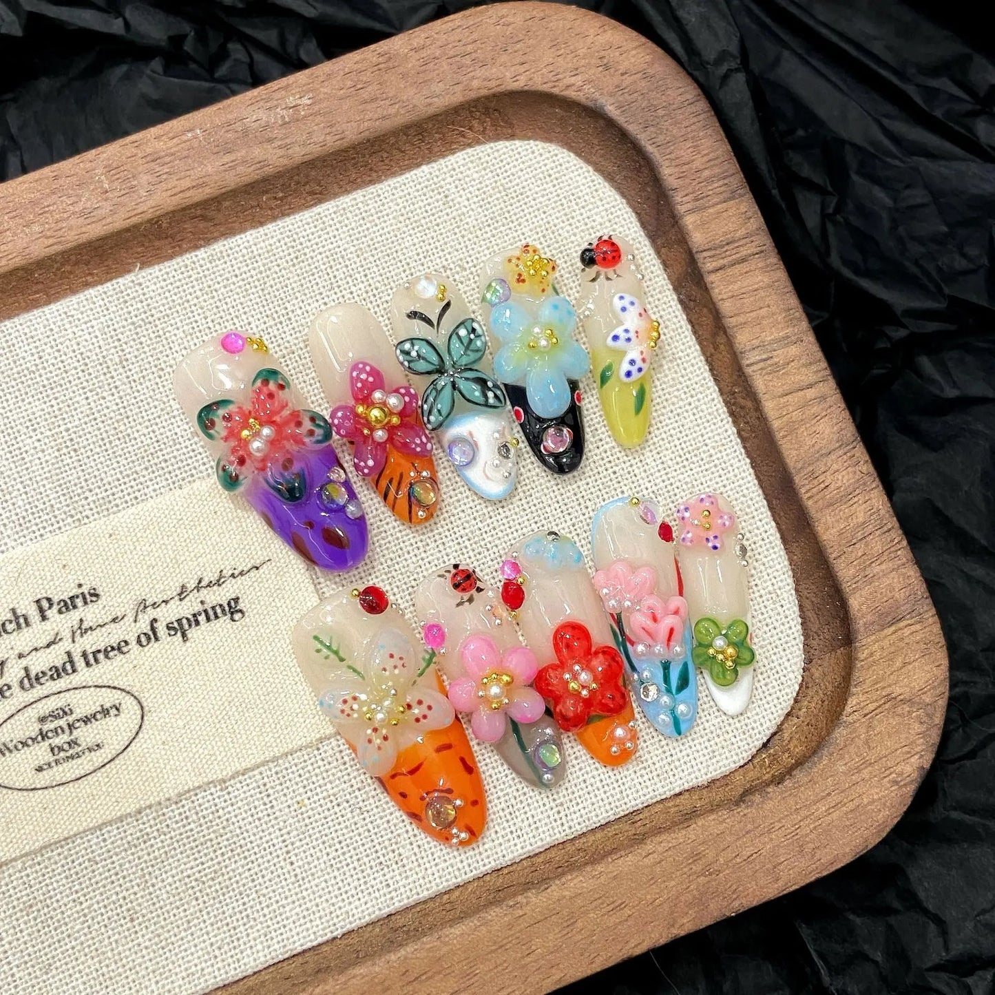 3D Floral Butterfly Press On Nails – Handmade Set of 10