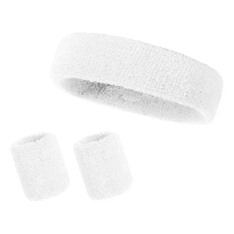 New Hot Athletic Sweatband Hairband Headband Wristband Set in 3-Pack Cotton Head Sweat Bands for Running, Cycling, Yoga, Spa Peaceful Pleasures Health and Wellness WHITE