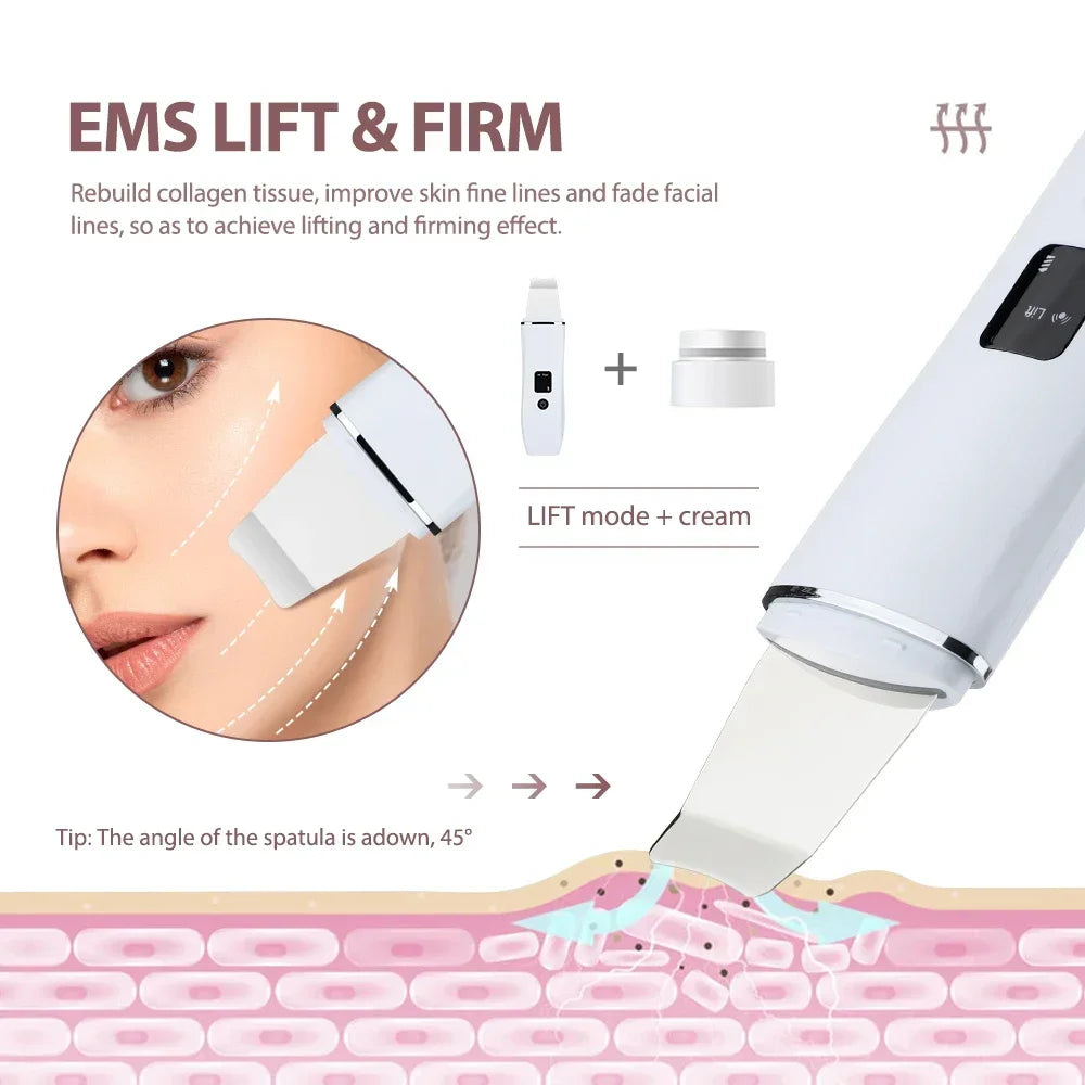 Ultrasonic Skin Scrubber Electric Facial Cleansing Pore Deep Cleanser Acne Blackhead Remover Peeling Shovel Lifting Skin Care Peaceful Pleasures Health and Wellness