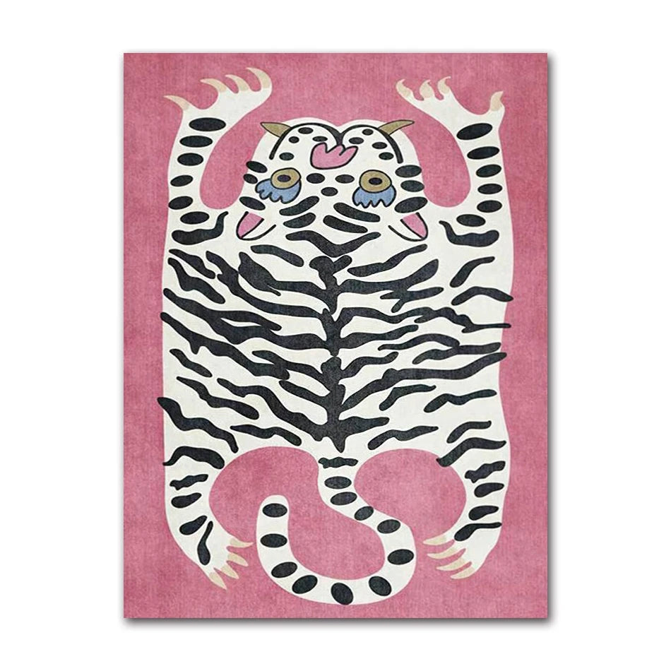 Retro Pink Preppy Canvas Wall Art | Cherry Heart Snake Poster