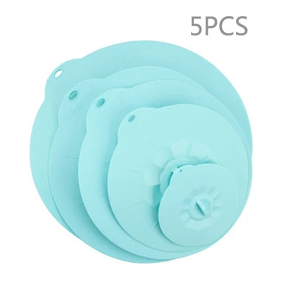 Reusable Silica Gel Spill Stopper Cover Universal Silicone Food Bowl Pot Lid Silicone Cover Pan Cooking Kitchen Accessories DC05 Peaceful Pleasures Health and Wellness 5PCS-BLUE