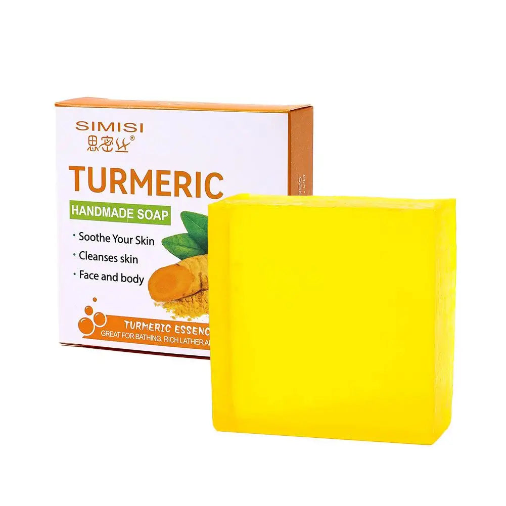 Hand Made Turmeric Soap Body Cleaning Natural Turmeric Deeply Clean Skin Refine Pores, Remove Acne Tender Skin Care Beauty Peaceful Pleasures Health and Wellness 1pc