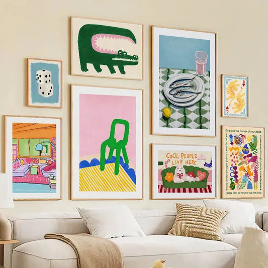 Crocodile & Fish Minimalist Canvas Wall Art | Colorful Home Decor Canvas Wall Art Peaceful Pleasures Health and Wellness