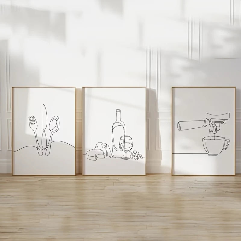 3-Piece Wine, Coffee & Cutlery Canvas Wall Art | Kitchen Decor