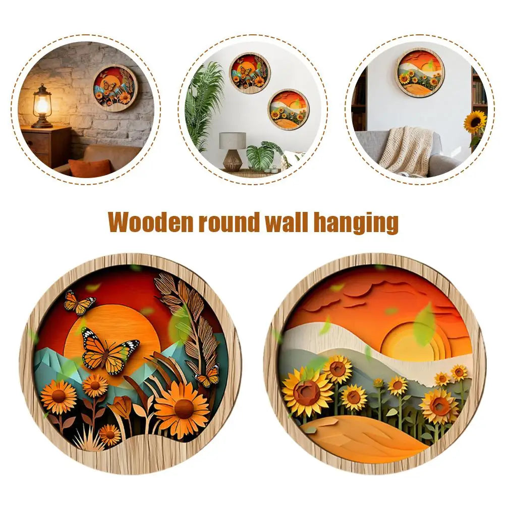 ordic Style 3D Wooden Circular Wall Art Natural Scenery Undersea Series Home Wall Decor Interior Design Wall Art Decor Peaceful Pleasures Health and Wellness
