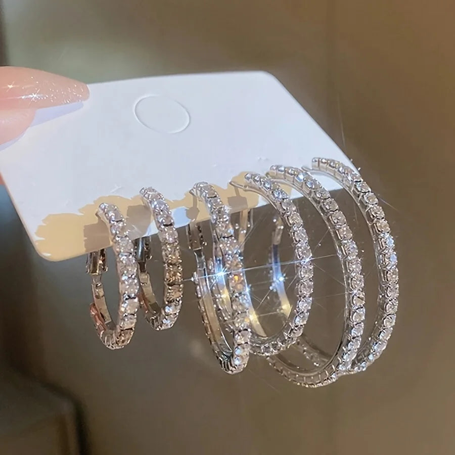 6-Pack Crystal C-Hoop Earrings Set | Minimalist Women's Jewelry