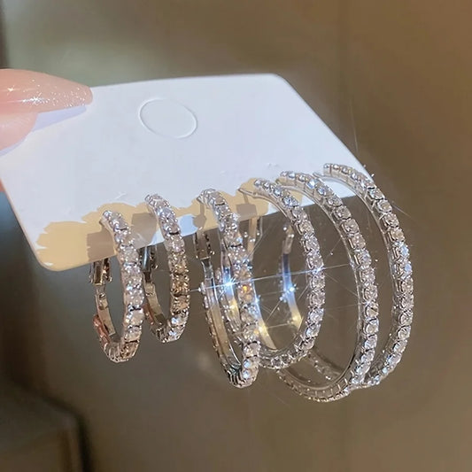 6-Pack Crystal C-Hoop Earrings Set | Minimalist Women's Jewelry Hoop Earring Set Peaceful Pleasures Health and Wellness Silver