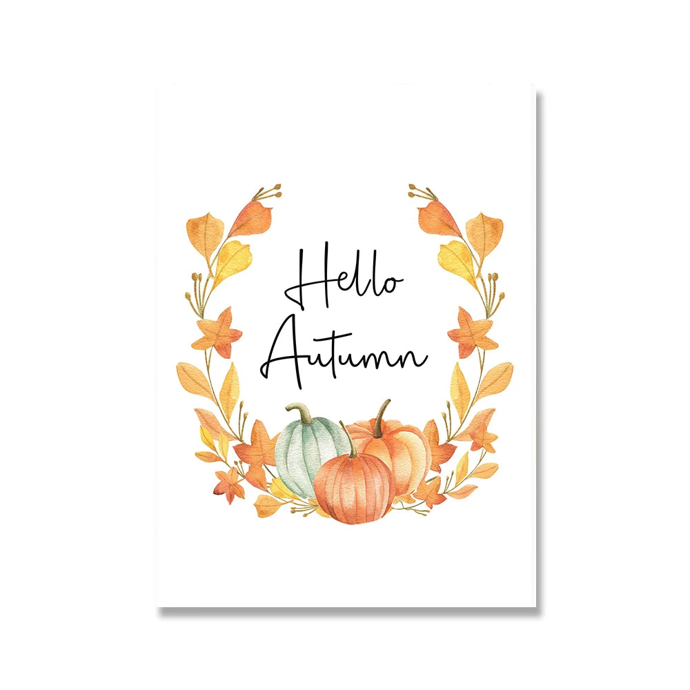 Hello Fall Autumn Pumpkin Canvas Wall Art | Unframed Print