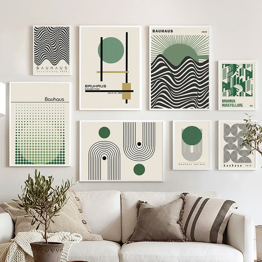 Scandinavian Bauhaus Green Color Block Canvas Wall Art Print