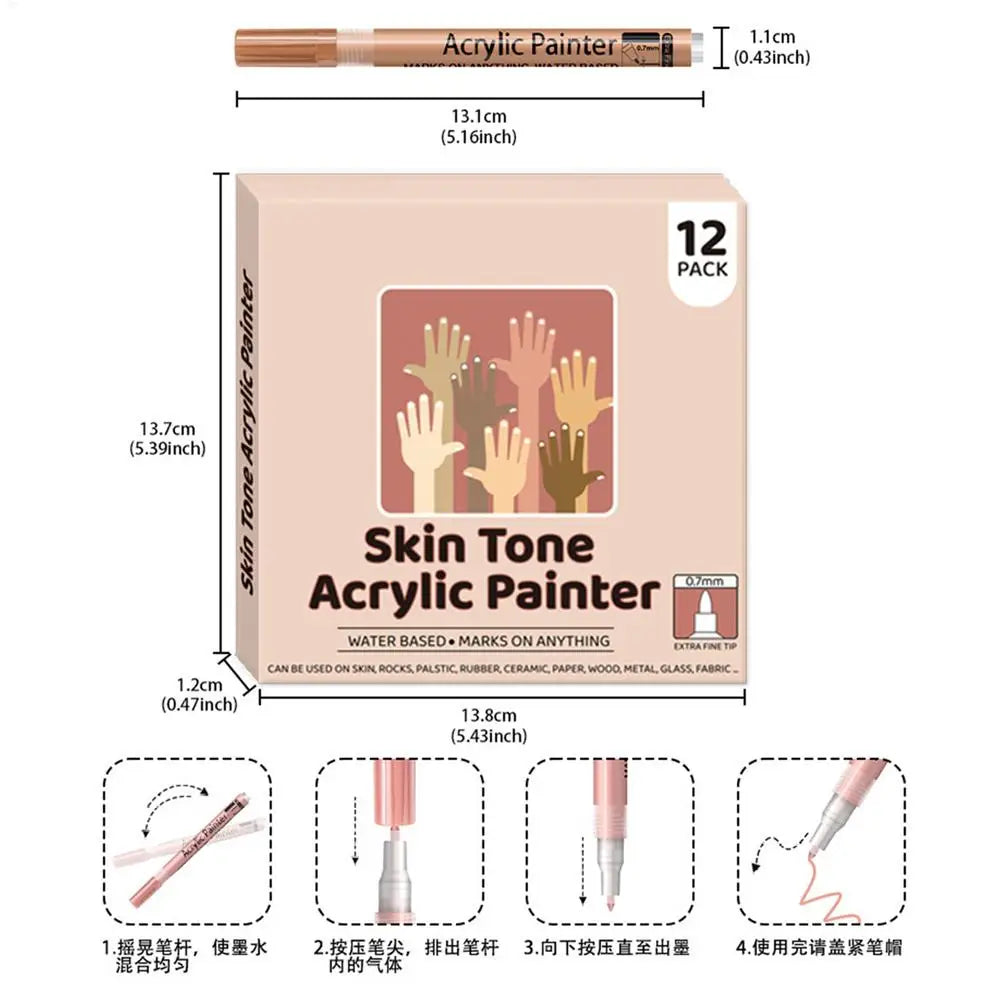 12-Pack Nail Art Pens – Waterproof Acrylic Body & Face Paint
