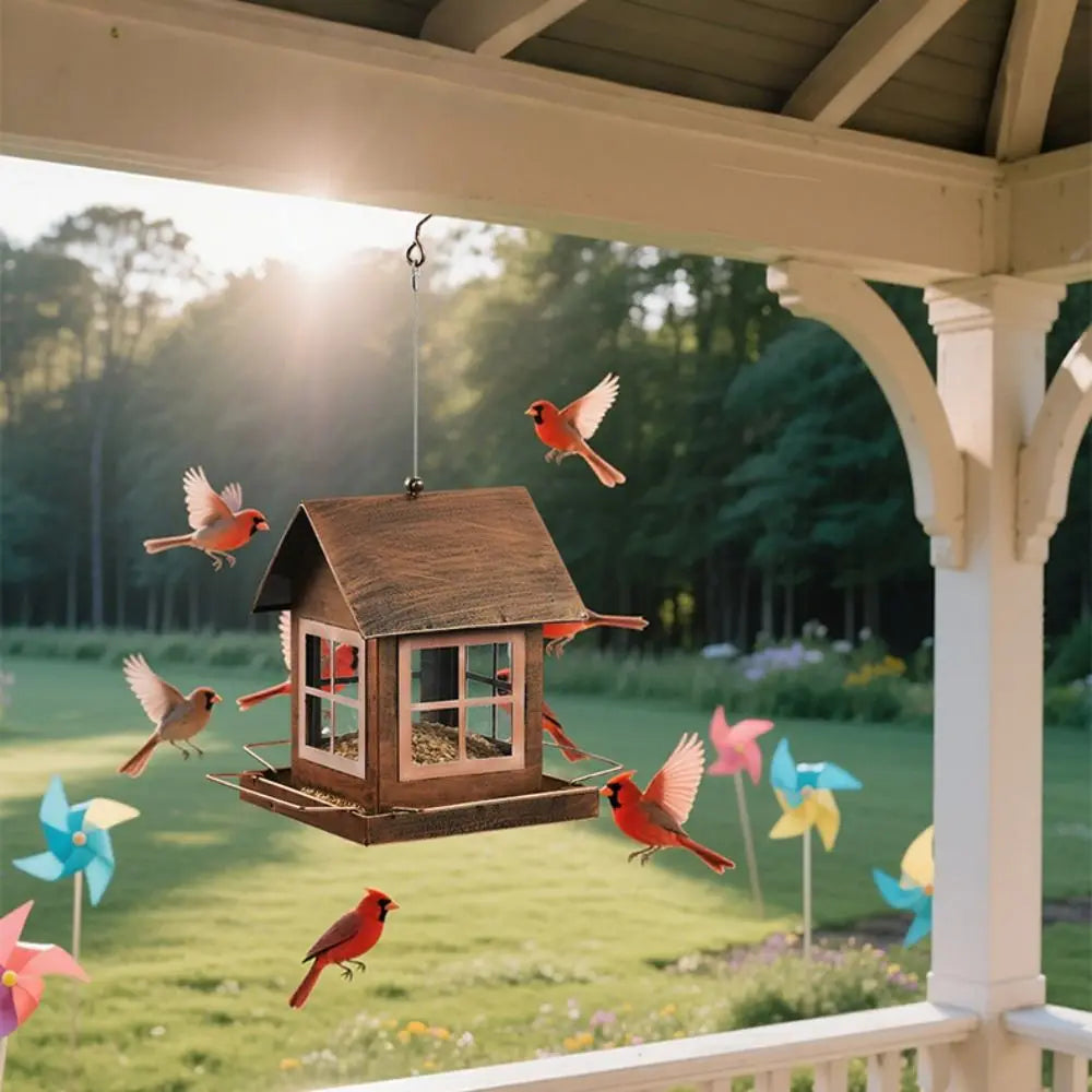 House-Shape Hanging Bird Feeder | Large Capacity Metal Garden