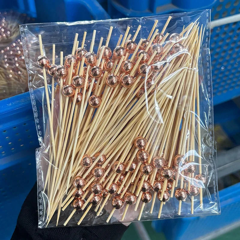 100pcs Pearl Bamboo Skewers | Gold Silver White Party Picks