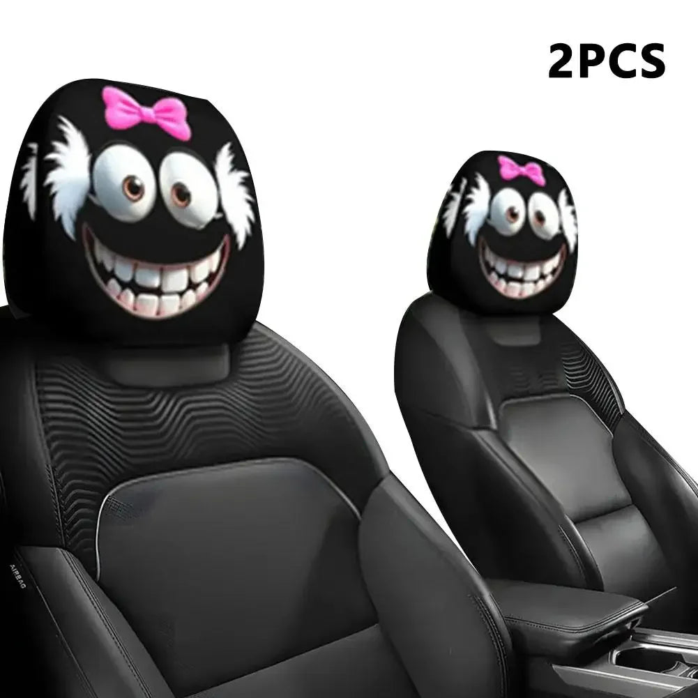 2pcs Halloween Decoration Black Skull Car Print Headrest Cover Universal Stretchy Spooky Fun Universal Head Cover Auto Parts Peaceful Pleasures Health and Wellness 2pcs C