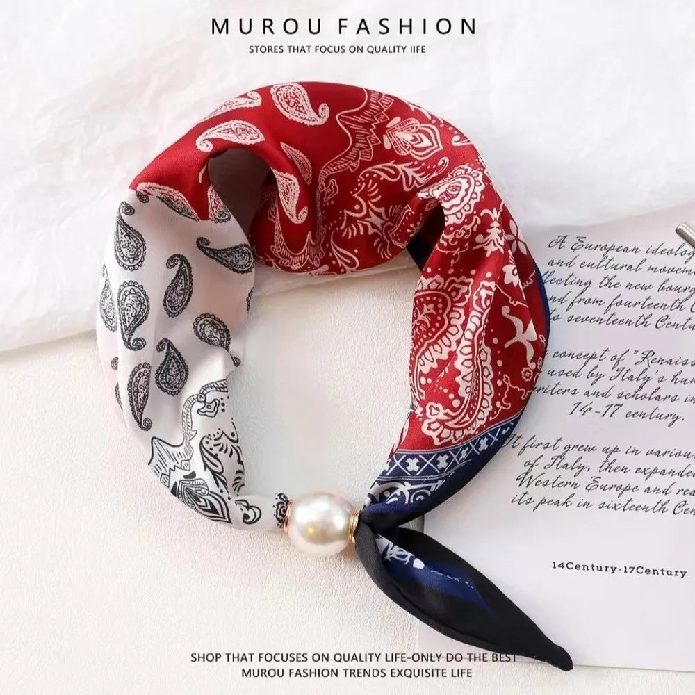 Women's Floral Faux Pearl Magnetic Snap Scarf – Lightweight Wrap