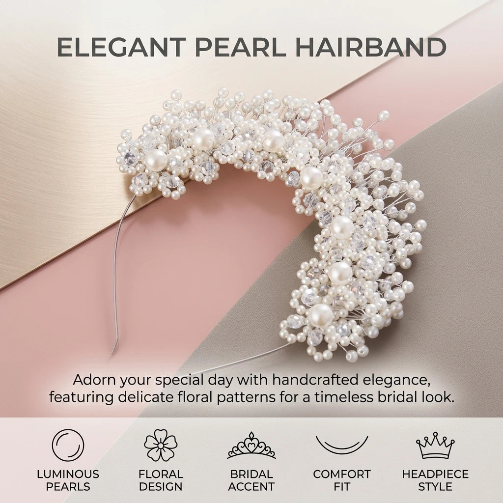 Bridal Pearl Hairband with Korean Style Pink Flower Wedding Accessory for Elegant Ceremony Look Peaceful Pleasures Health and Wellness