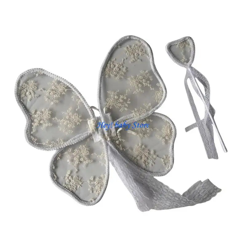 Baby Girls Lace Angel Wings & Wand Set – Photo Prop