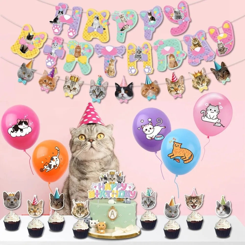 Cat & Dog Happy Birthday Banner Garland Party Decoration Set