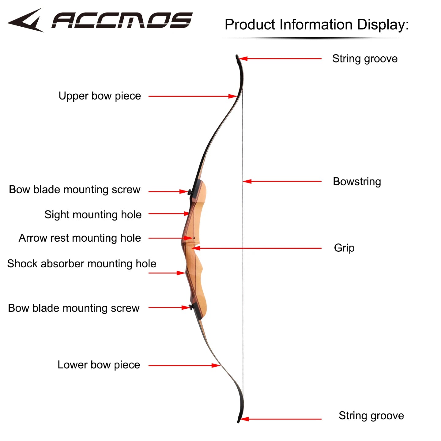 ACCMOS Recurve Bow Wooden 16-40lbs Fiberglass Limbs Outdoor Archery