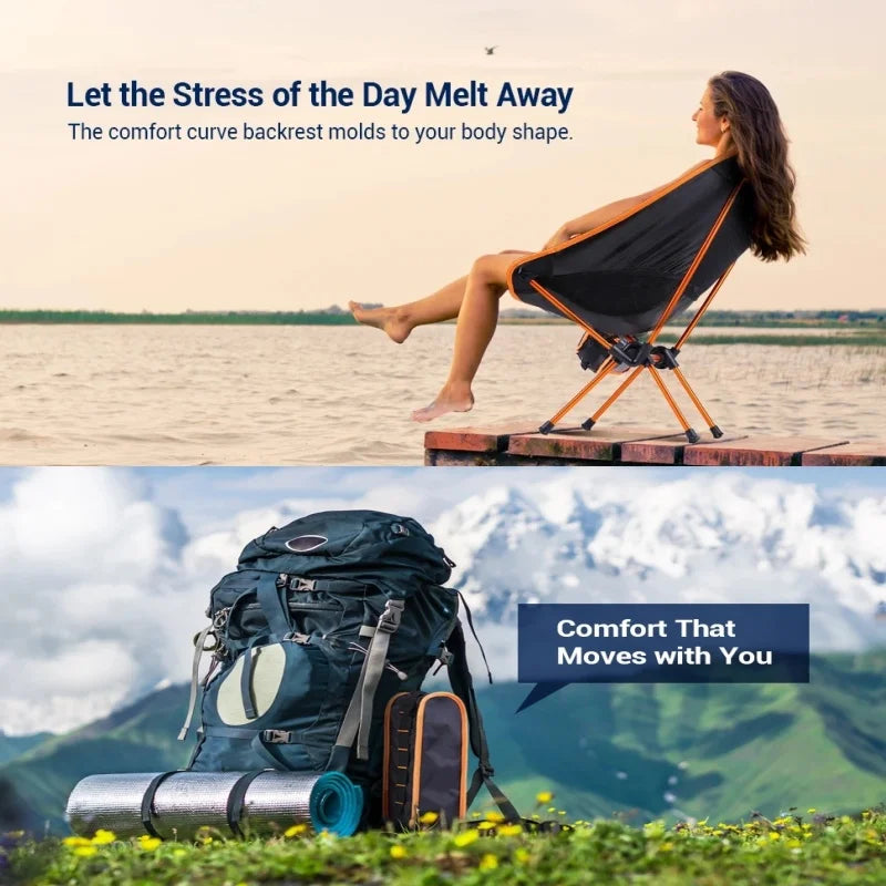 Outdoor folding chair - Compact and ultra-light portable leisure recliner for camping, beach, fishing. Aluminum alloy moon chair Peaceful Pleasures Health and Wellness