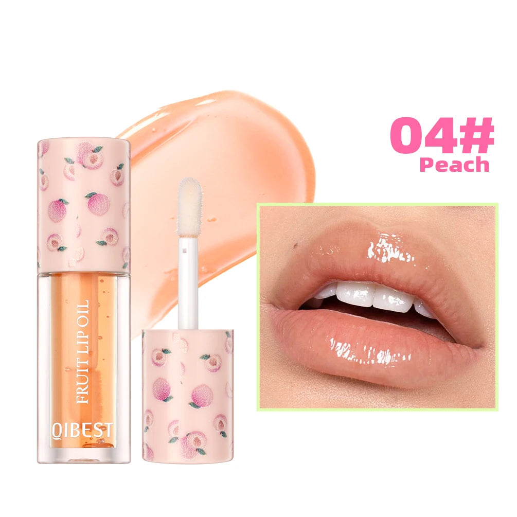 QIBEST Fruit Lip Balm Oil Plumping Lip Gloss Moisturizing Makeup Primer Sexy Plump Lip Glow Oil Lip Plumper Care Lips Cosmetics Peaceful Pleasures Health and Wellness 04 Peach