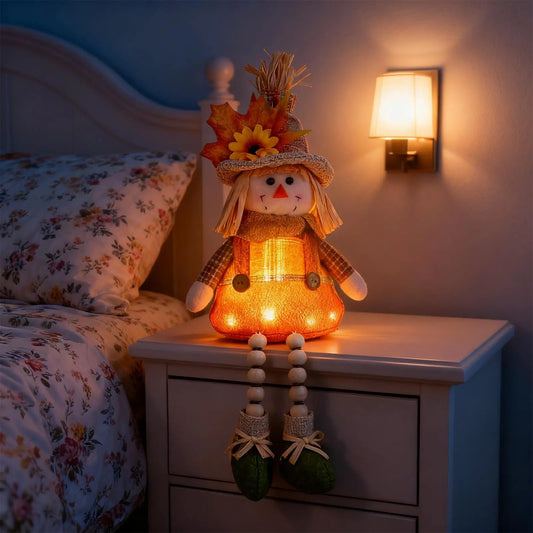 15" Fall Scarecrow Light-Up Tabletop Doll | Thanksgiving Décor Seasonal Tabletop Decor Peaceful Pleasures Health and Wellness