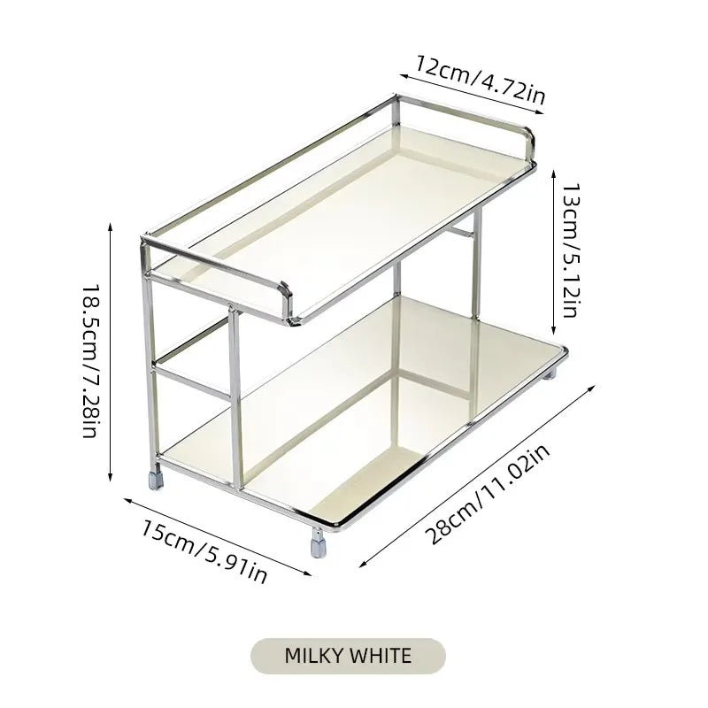 Metal Desktop Layered Storage Rack, Double-Layer Desk Storage Rack, Water Cup and Coffee Cup Storage Rack, Bathroom Cosmetics St Peaceful Pleasures Health and Wellness Milky White 2-tier