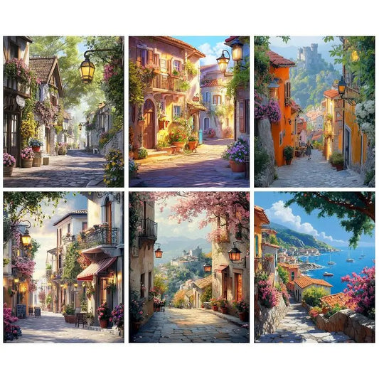 GATYZTORY Frame Painting By Numbers Kits Town Landscape Modern Drawing Coloring By Numbers Acrylic Paint For Home Decor Peaceful Pleasures Health and Wellness