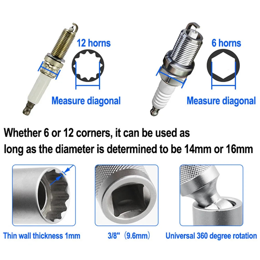 14/16mm Magnetic Spark Plug Socket Wrench Set – 3/8" CR-V Peaceful Pleasures Health and Wellness