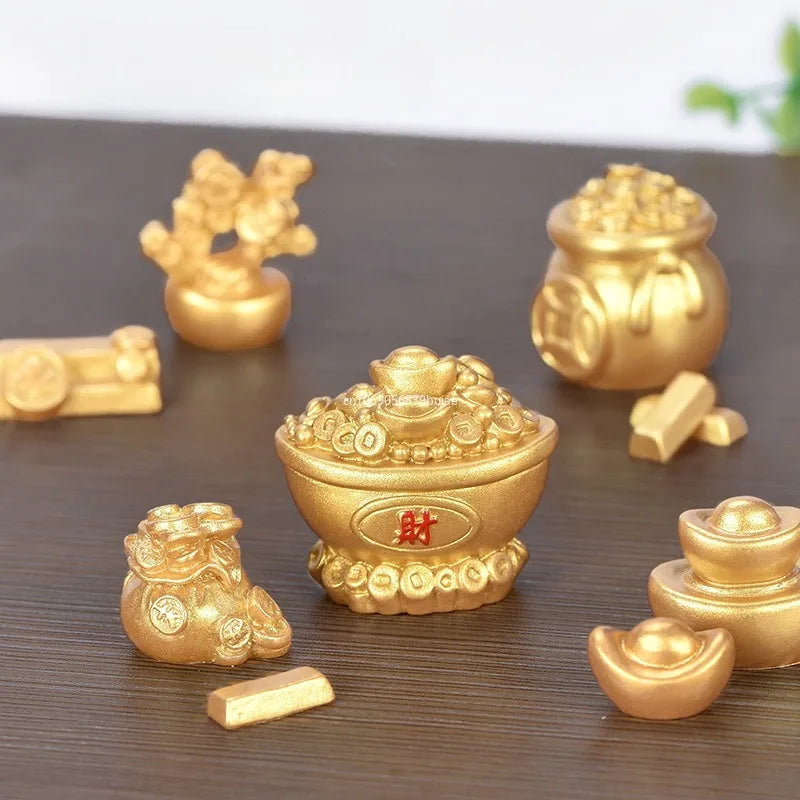 Feng Shui Auspicious Fa Cai Money Tree Gold Ingot Bag Lucky Fortune Spring Festival Mascot Desktop Ornament Car Home Decor Craft Peaceful Pleasures Health and Wellness