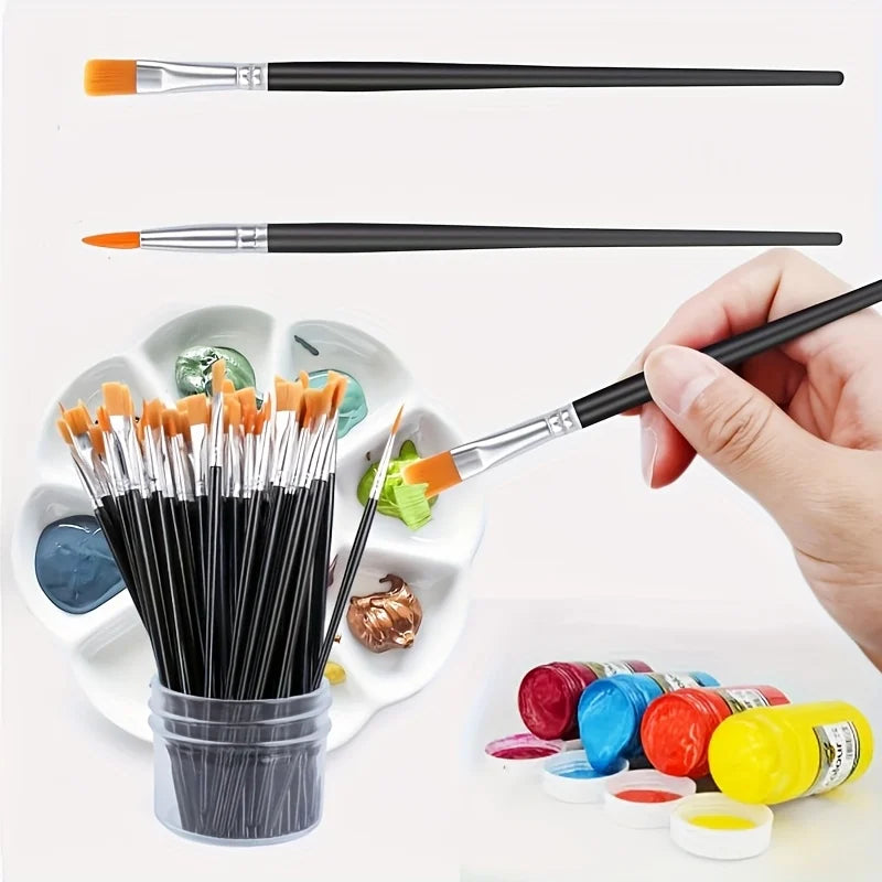 Paint Brushes Flat Round Tipped Pen Tips Durable Patterned Handle
