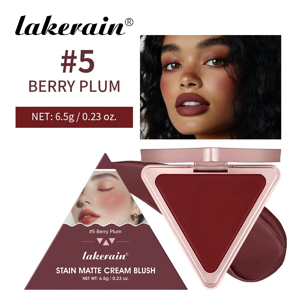 Lakerain Matte Cream Blusher Long-lasting Natural Makeup Triangle Box Design Oil-Resistant High Pigment Cream Blush Plate Peaceful Pleasures Health and Wellness Berry plum