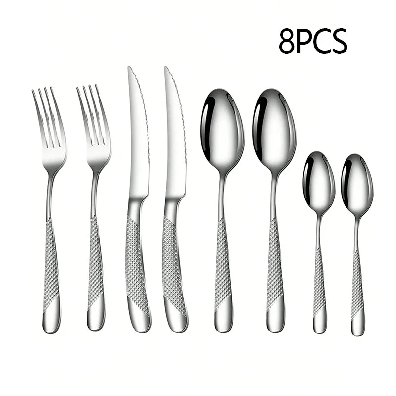 24-Piece Star Diamond Stainless Steel Cutlery Set – Knife, Fork & Spoon Set, Serves 6, Dishwasher Safe