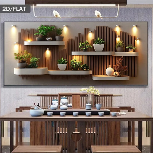 2D Flat, Modern Botanical Plant Wall Frameless Canvas Painting for Contemporary Decor for Bedroom, Office Housewarming Gift Peaceful Pleasures Health and Wellness 60x120cm No Frame ZLH10451