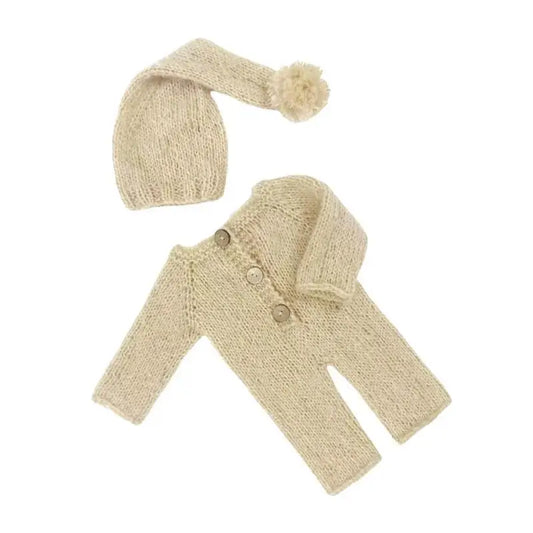 Newborn Photography Romper & Hat Set | Soft Mohair Baby Outfit