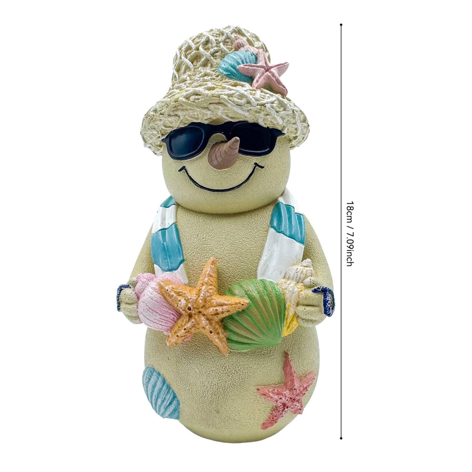 Christmas Beach Snowman Decor 18cm Ocean Theme Resin Ornament with Seashells for Holiday Tabletop Gift Display Peaceful Pleasures Health and Wellness A