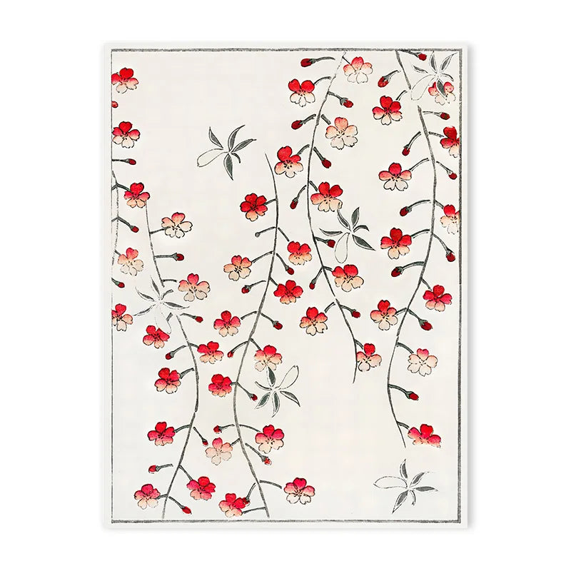 Red Crane Hokusai Canvas Wall Art | Coastal Vintage Print