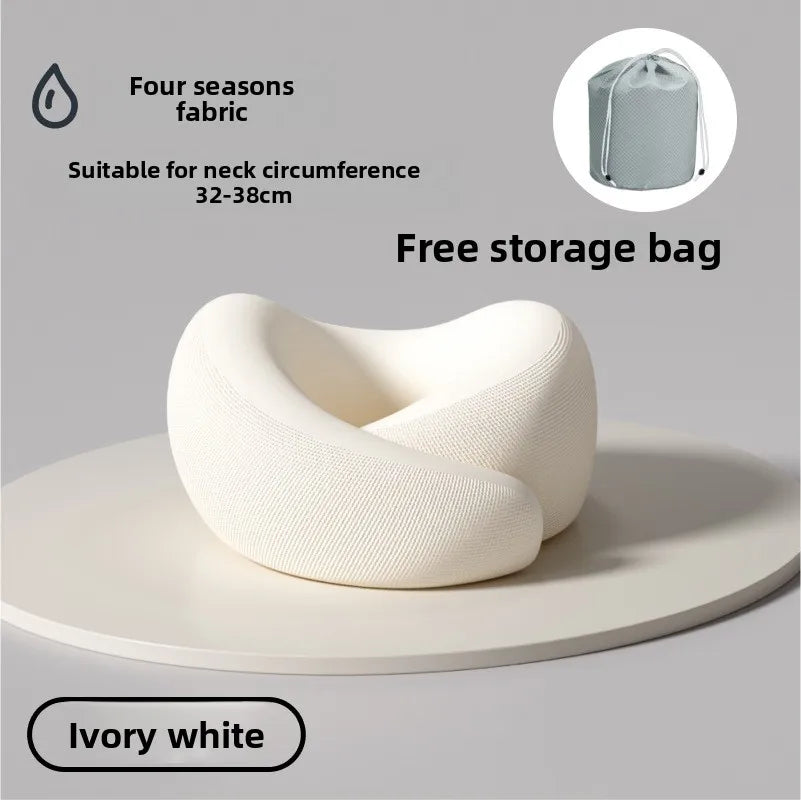 U-Shaped Neck Pillow Neck Support Slow Rebound Adjustable Travel Neck Pillow Washable Memory Foam Sleep Nap Pillows Travel Use Peaceful Pleasures Health and Wellness Beige With bag