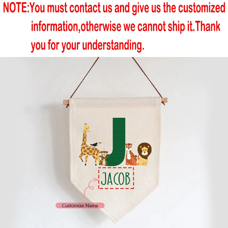 Personalised Jungle Animal Pennant Flag | Kids Nursery Wall Decor