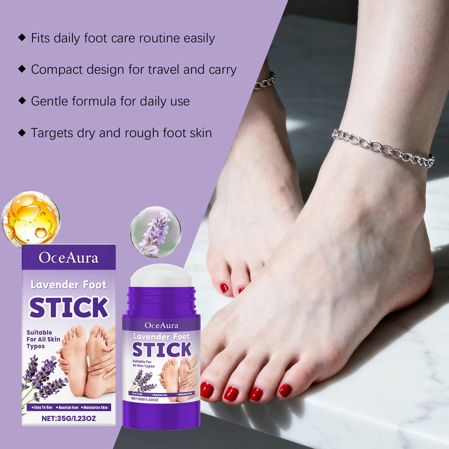 OceAura Lavender Foot Cream Stick | Heel Softening Balm 35g