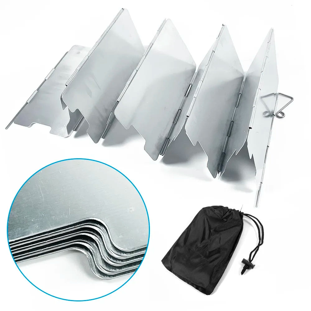 9-Plate Foldable Camping Stove Windshield | Aluminium Alloy Camping Stove Windshield Peaceful Pleasures Health and Wellness Silver