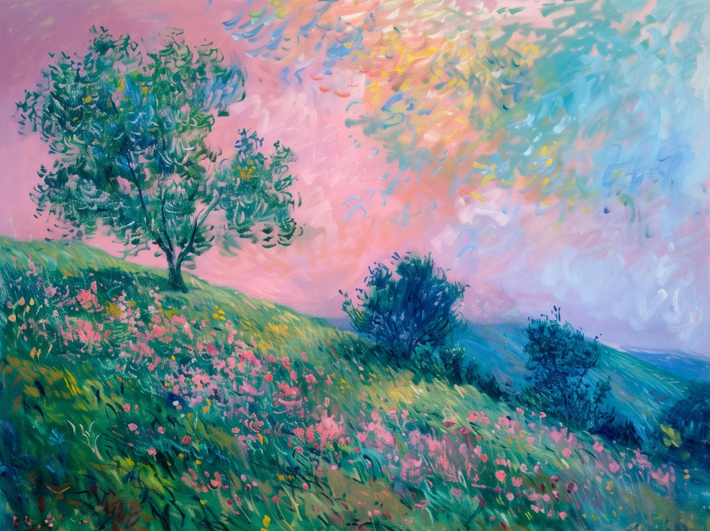 Wildflower Field Landscape Oil Poster Vintage Rustic Moody Autumn Country Scenery Canvas Painting Wall Art for Room Home Deco Peaceful Pleasures Health and Wellness 12 50x70cm Unframed
