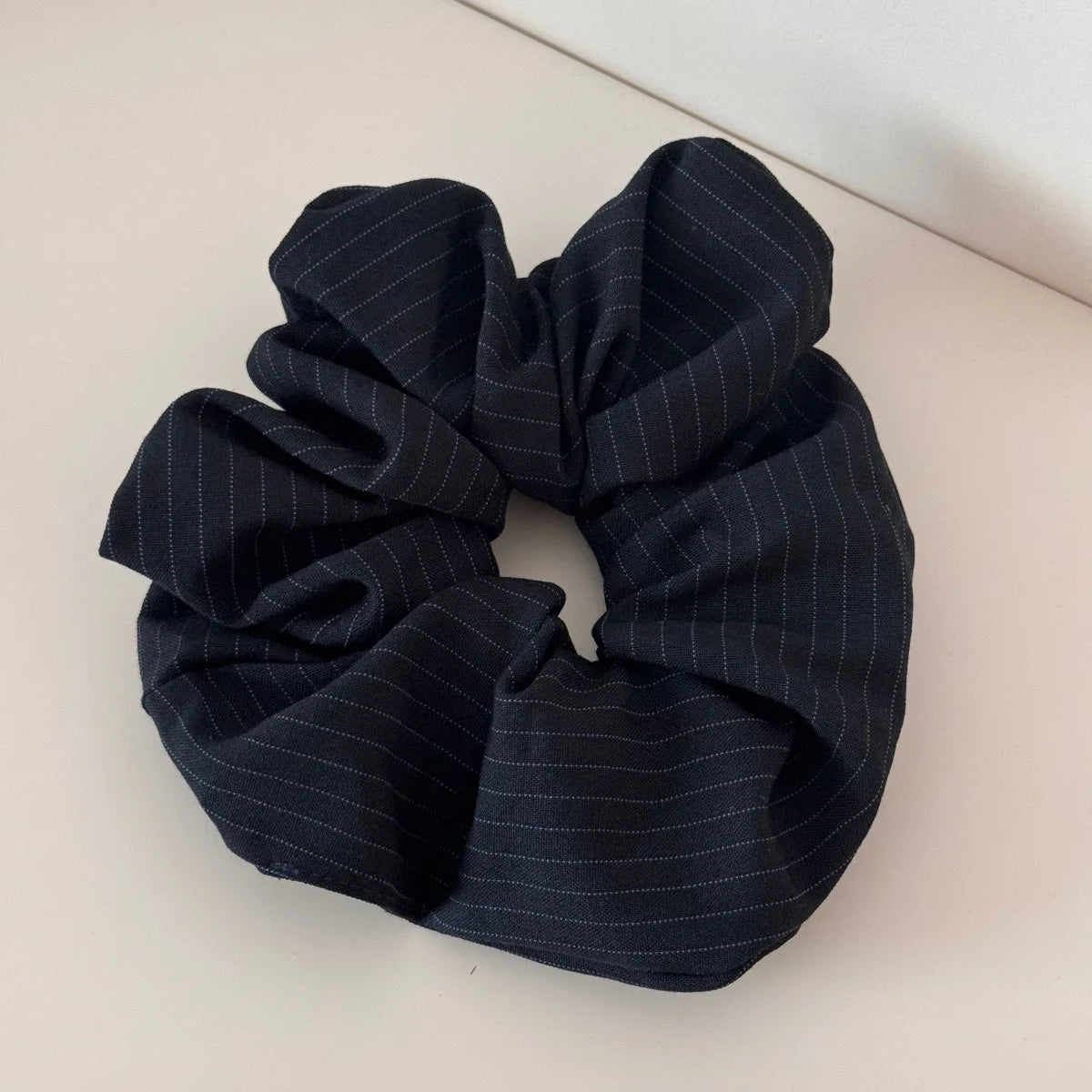 New Korean Stripe Polka Dot Metal Heart Hair Tie Elegant High Grade Square Scarf Large Hair Scrunchie Ponytail Holder Accessory Peaceful Pleasures Health and Wellness Black round