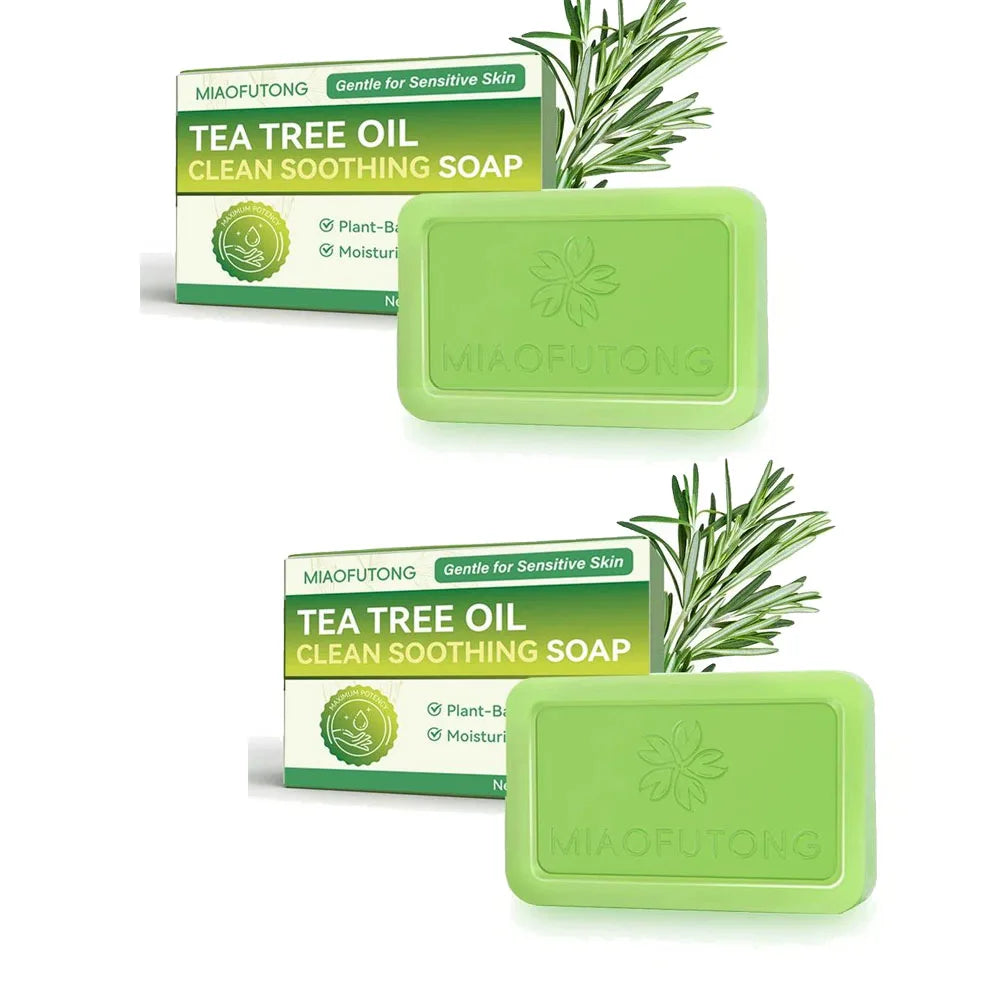 MIAOFUTONG Gentle For Sensitive Skin TEA TREE OILANTIFUNGAL SOAP Plant-Based Care Moisturizing FormulaG Lmproving Acne Peaceful Pleasures Health and Wellness 2PCS