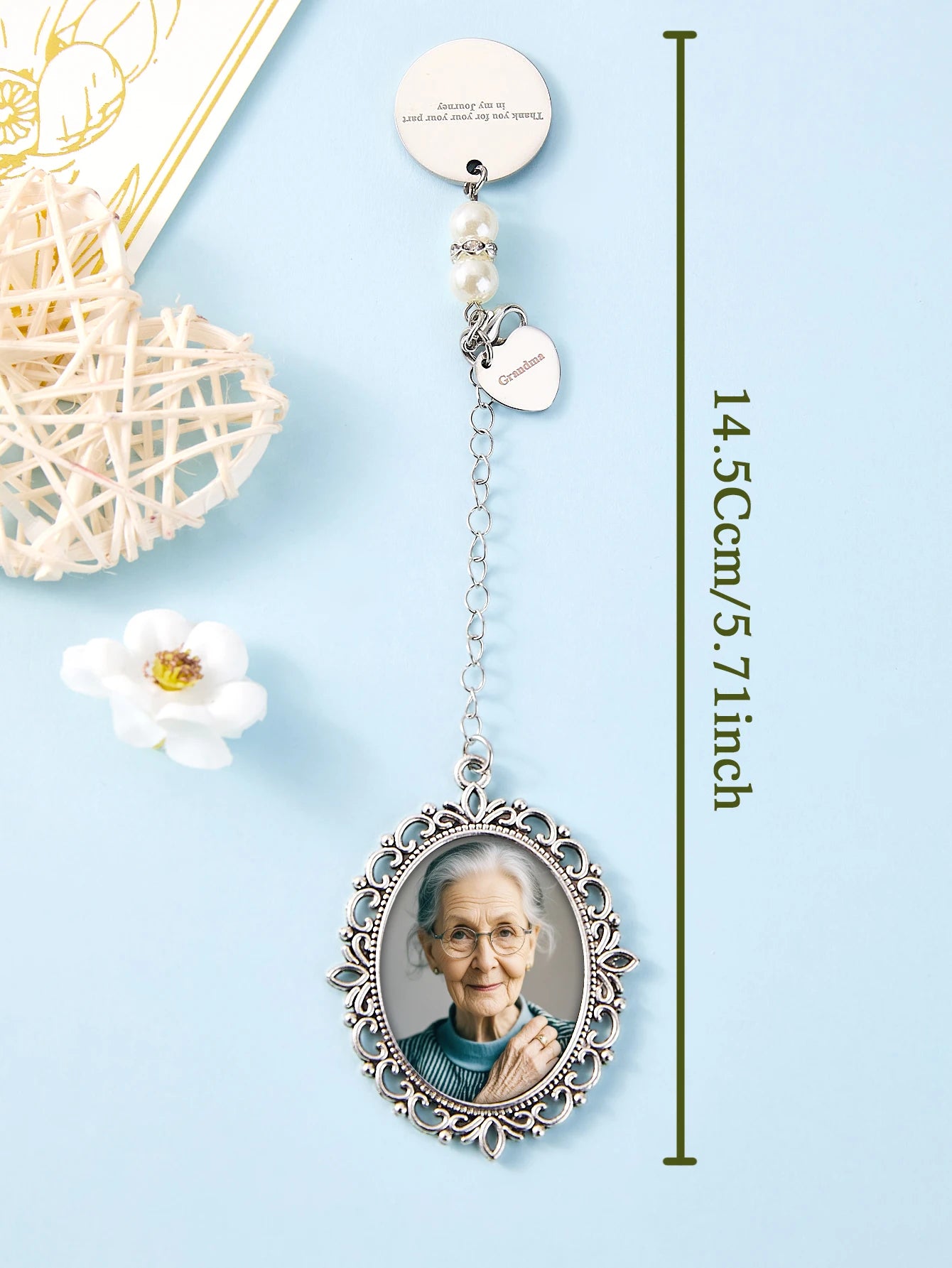 Custom Photo Bouquet Charm Personalized Picture Pendant Wedding Bridal Memorial Charm Gift for Couple Anniversary Birthday Peaceful Pleasures Health and Wellness