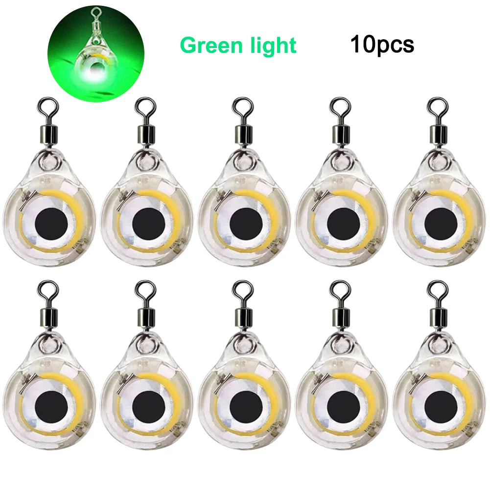 10Pcs Fishing Lure Light Mini Eye Shape Underwater Night Light Lure Battery Powered LED Illuminated Lure for Attracting Fish Peaceful Pleasures Health and Wellness Green