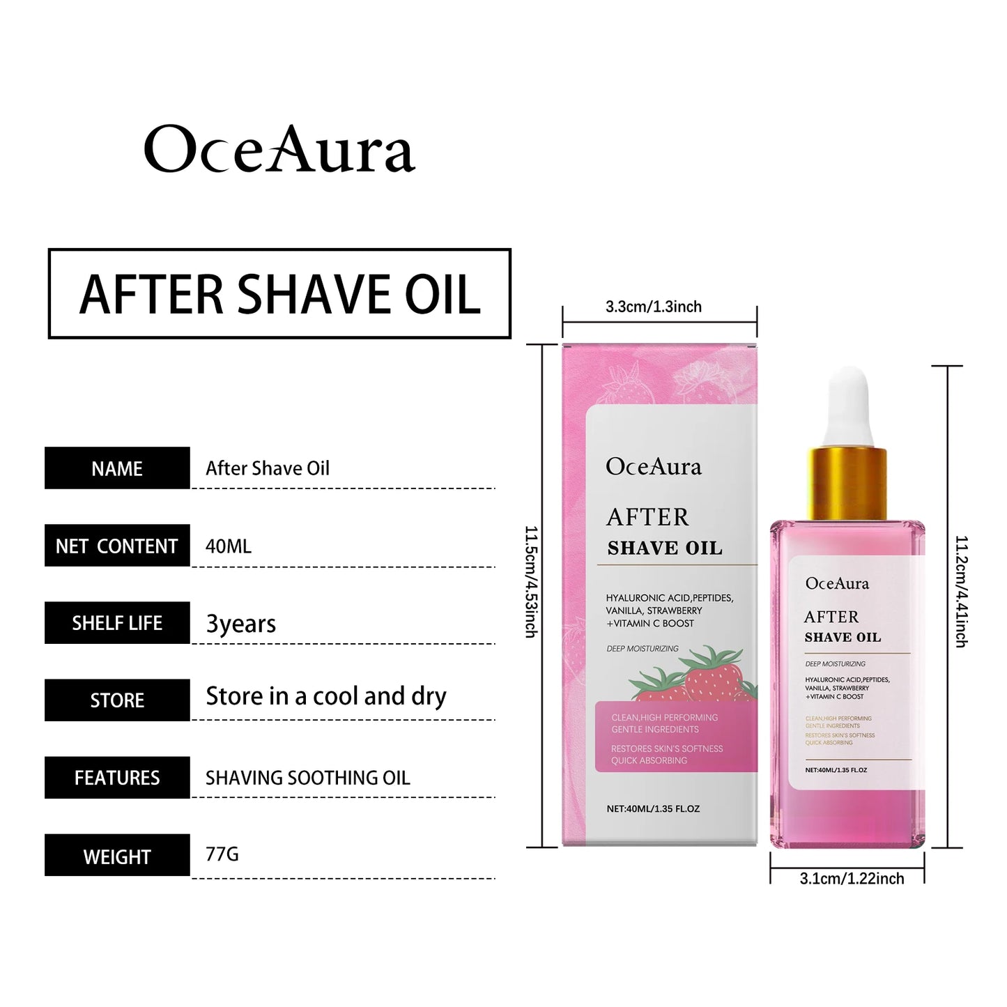 OceAura Strawberry Hair Removal Soothing Body Oil 40ml
