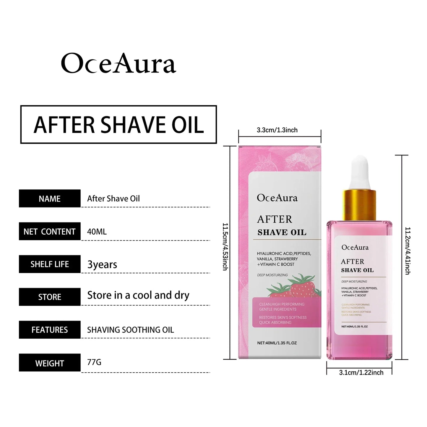 OceAura Strawberry Body Oil – Post Hair Removal Nourishing Skin Oil