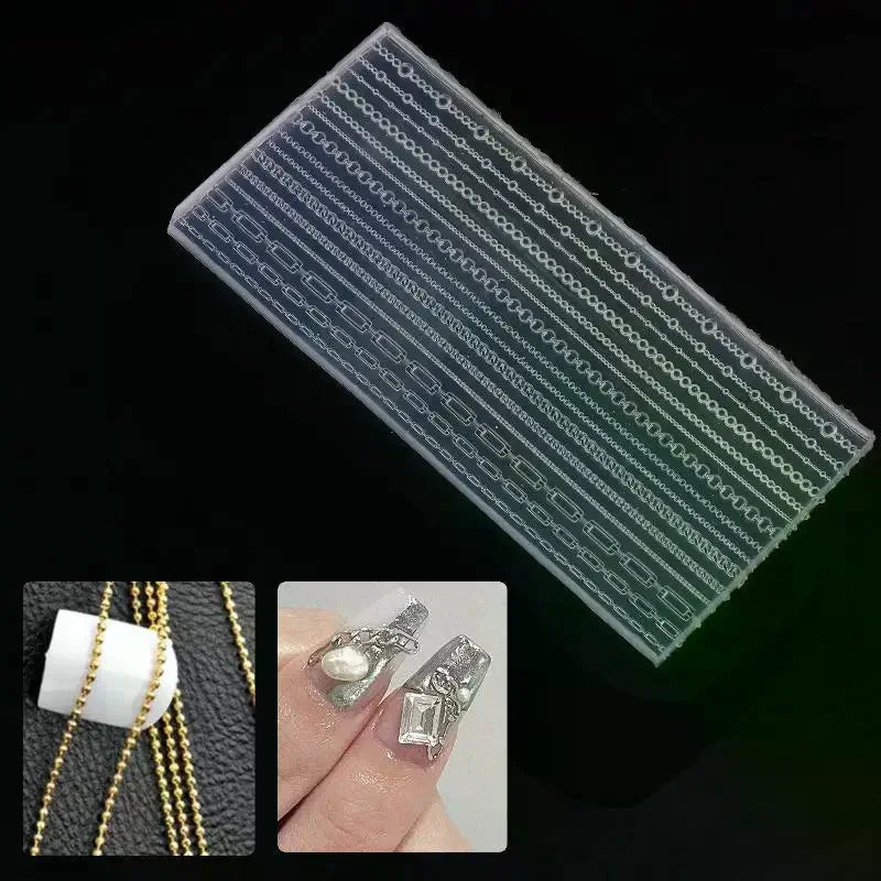 15 Mixed Sized Shaped 3D Chain Mold Soft Silicone Nail Mould DIY Transparent Manicure Carving Template For Charms Decorative Peaceful Pleasures Health and Wellness